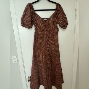Faithful the brand brown polka dot midi dress